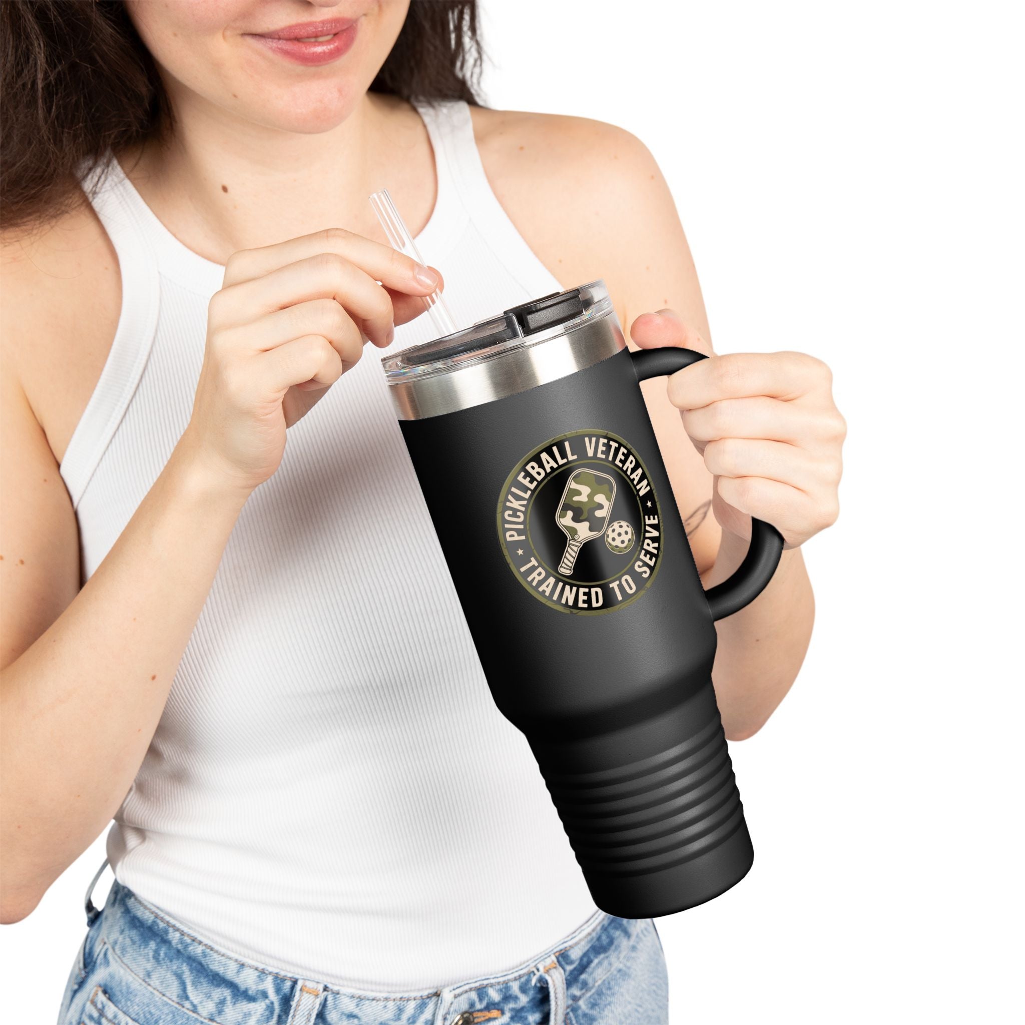 Pickleball Veteran Trained to Serve Insulated Travel Mug, 40oz